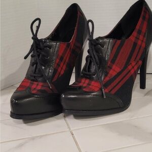 leather and plaid granny boots